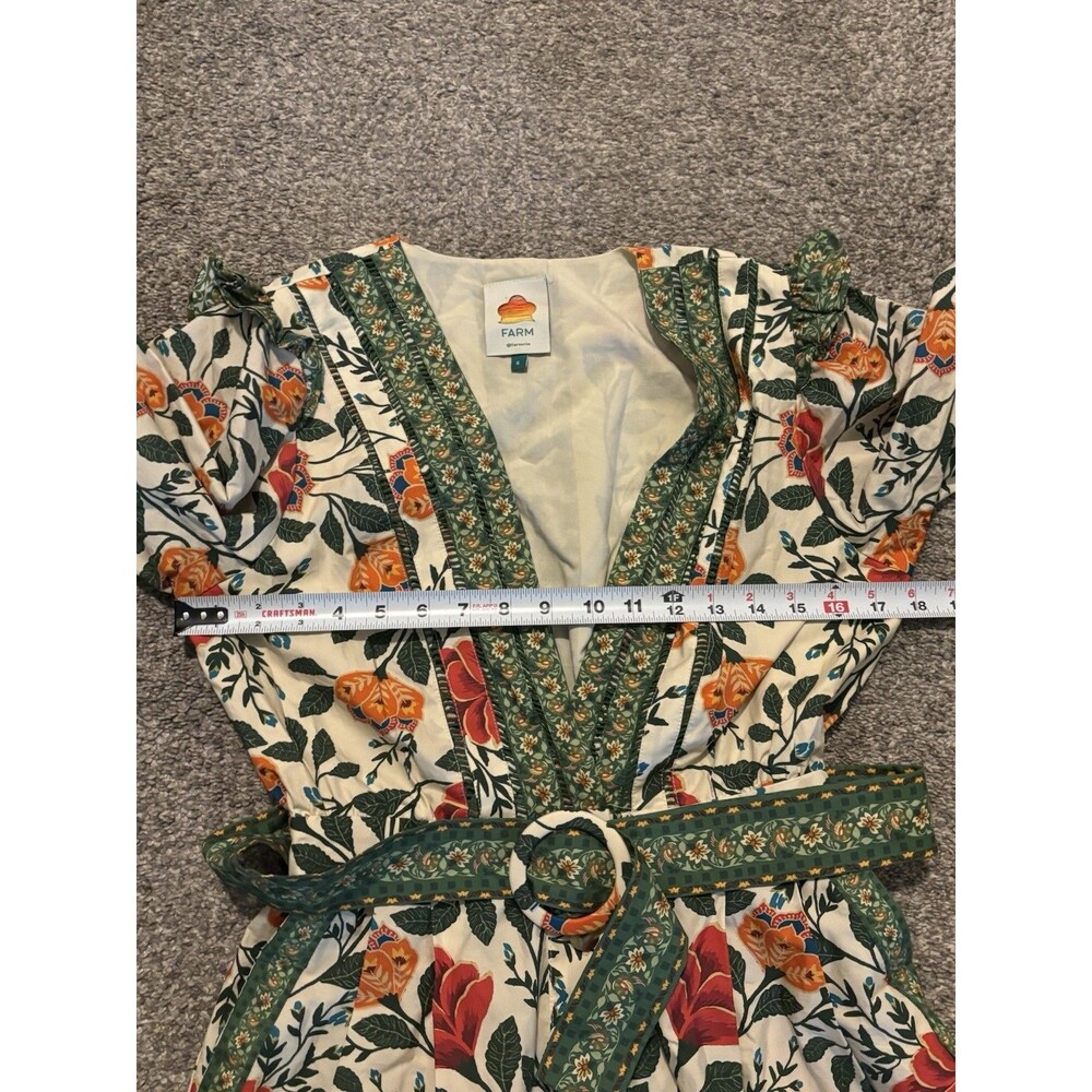 Farm Rio Garden Tapestry Floral Plunge Romper Size Small Belted Boho - Picture 3 of 6